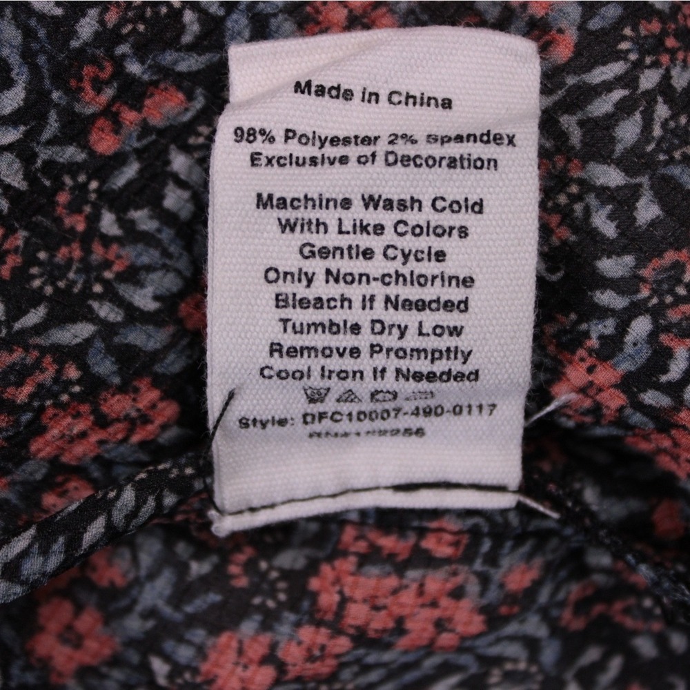 Avec Les Filles Floral Lace Trim Ruched Sleeve Blouse M Navy Coral Boho Chic Top - Picture 6 of 9